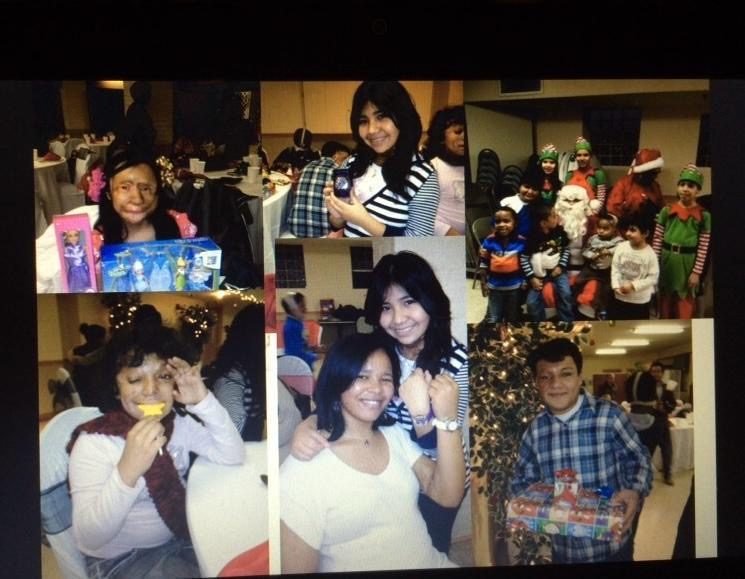 A collage of holiday celebrations with families and gifts